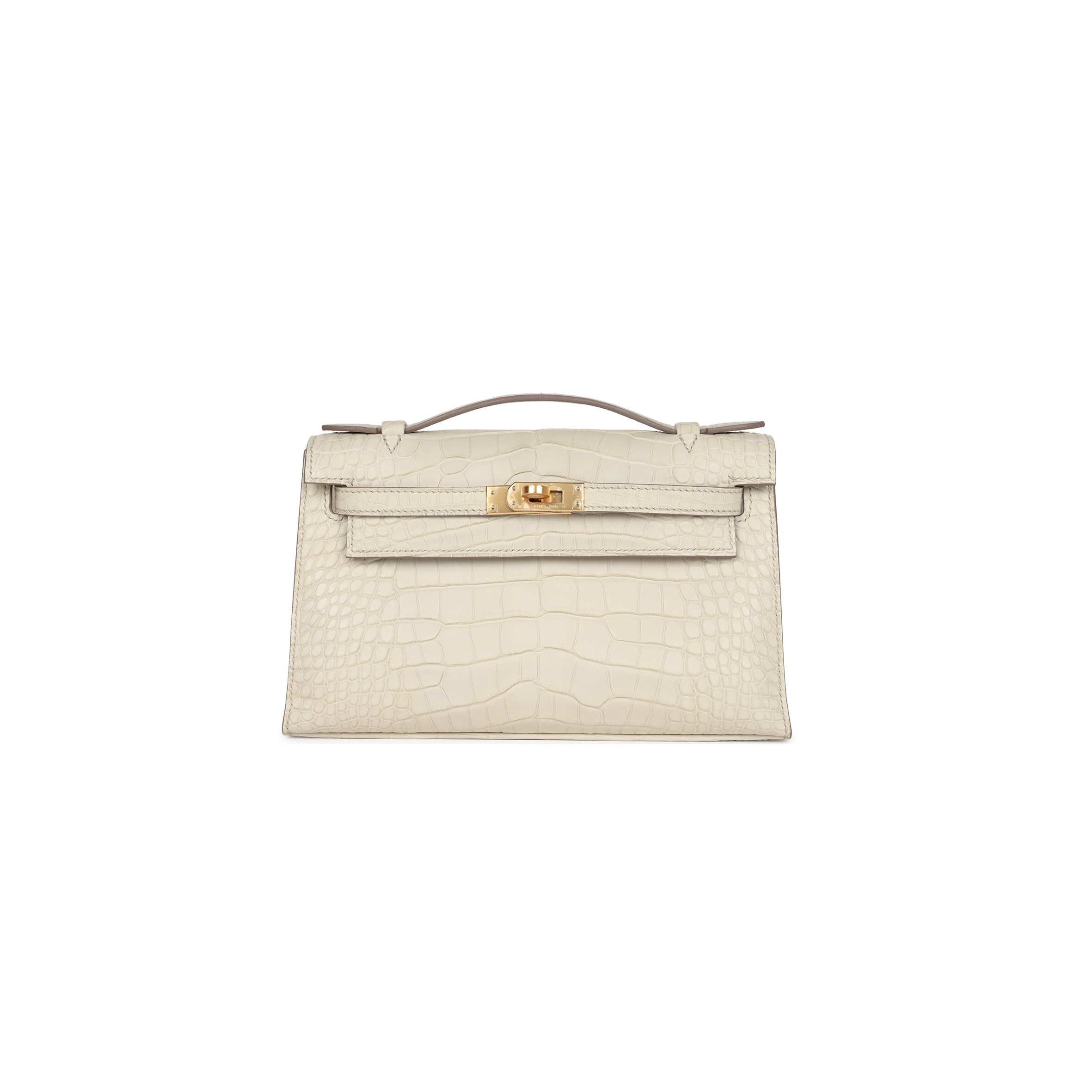 HERMÈS MASTER KELLY POCHETTE BETON MATTE ALLIGATOR GOLD HARDWARE (22*14*7cm) 